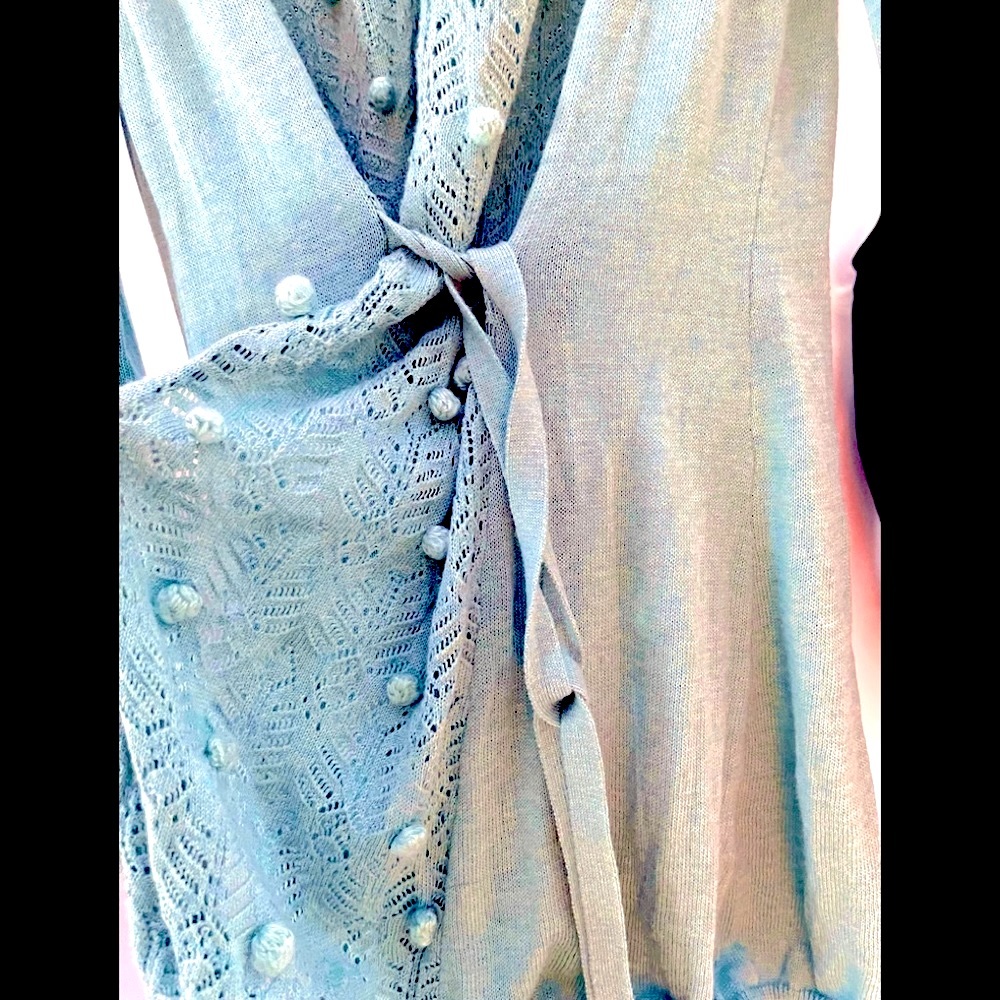 Anthropologie Light Turquoise/Aqua Color Boho Cardigan - Picture 11 of 12